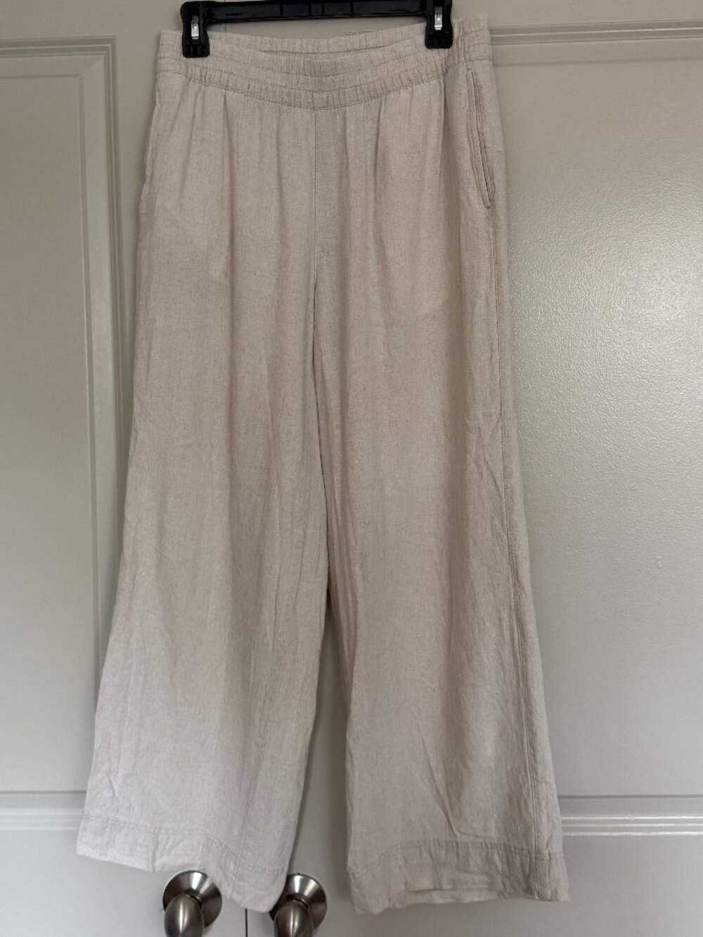 Old Navy High-Rise Wide Leg Pants Beige Linen Blend Comfort Waistband Size M